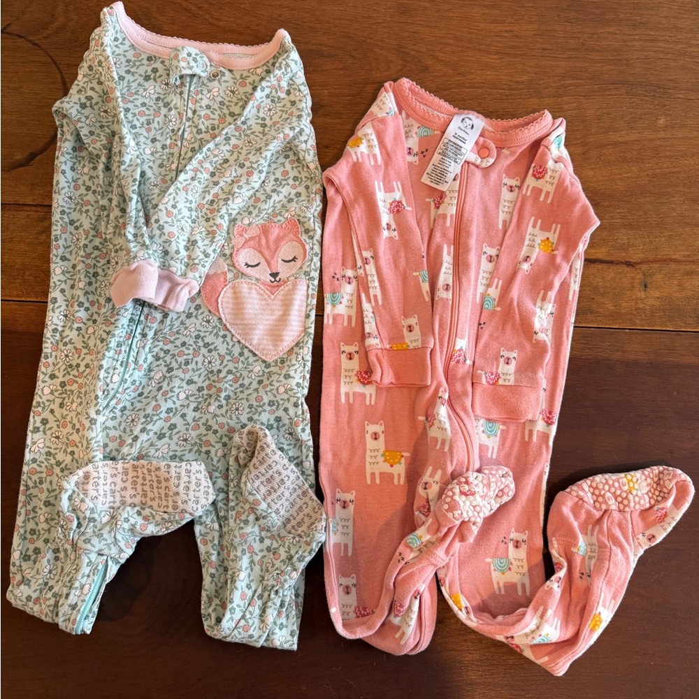 Pink and Green Footed Onesie Bundle